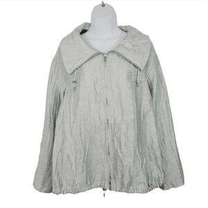 Lafayette New York 148 Linen Blend Crinkle Striped Jacket in Silver Gray Size M